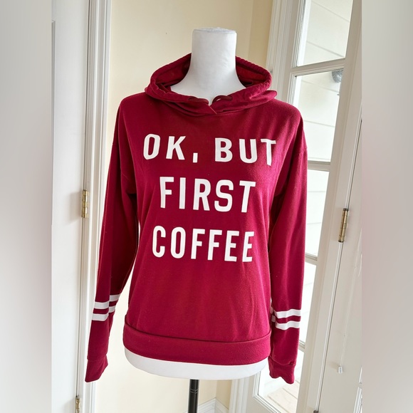 Ok But First Coffee Hoodie - Burgundy Small - Picture 2 of 5